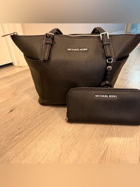 Michael Kors Black Saffiano Tote with Matching Wallet